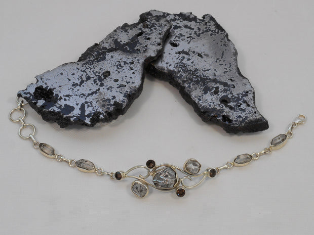 Sterling and Meteorite Bracelet 4 with Smoky Topaz