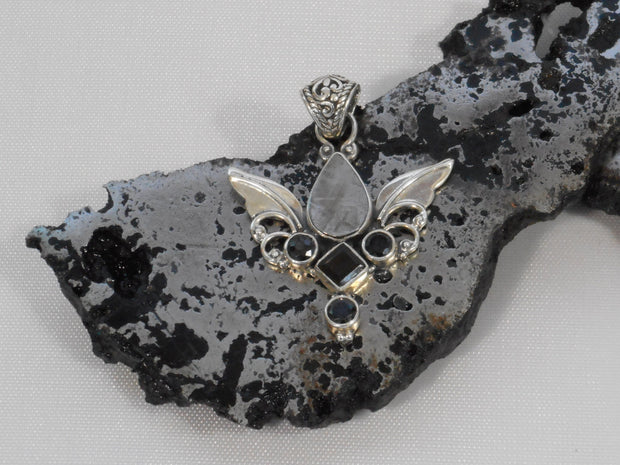 Angel Sterling and Meteorite Pendant 5 with Onyx and Topaz