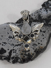 Angel Sterling and Meteorite Pendant 5 with Onyx and Topaz