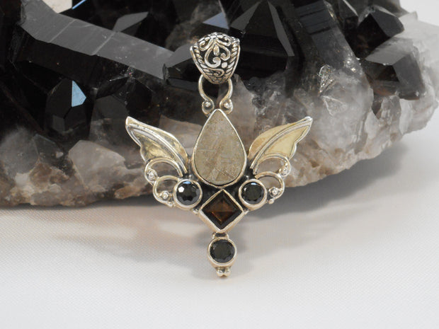 Angel Sterling and Meteorite Pendant 5 with Onyx and Topaz