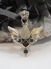 Angel Sterling and Meteorite Pendant 5 with Onyx and Topaz