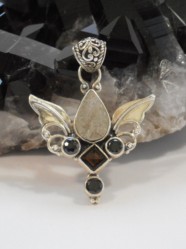 Angel Sterling and Meteorite Pendant 5 with Onyx and Topaz