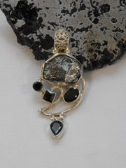 Natural Meteorite Stone Pendant 3 with Onyx