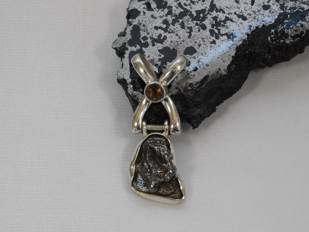 Natural Meteorite Stone Pendant 5 with Topaz