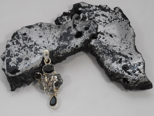 Natural Meteorite Stone Pendant 9 with Onyx and Topaz