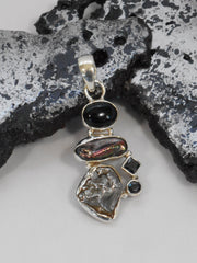 Natural Meteorite Stone Pendant 7 with Onyx and Pearl