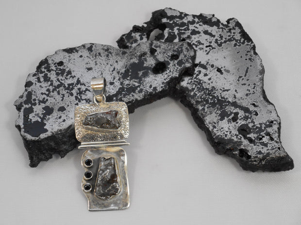 Artisan Meteorite and Sterling Pendant 2 with Onyx