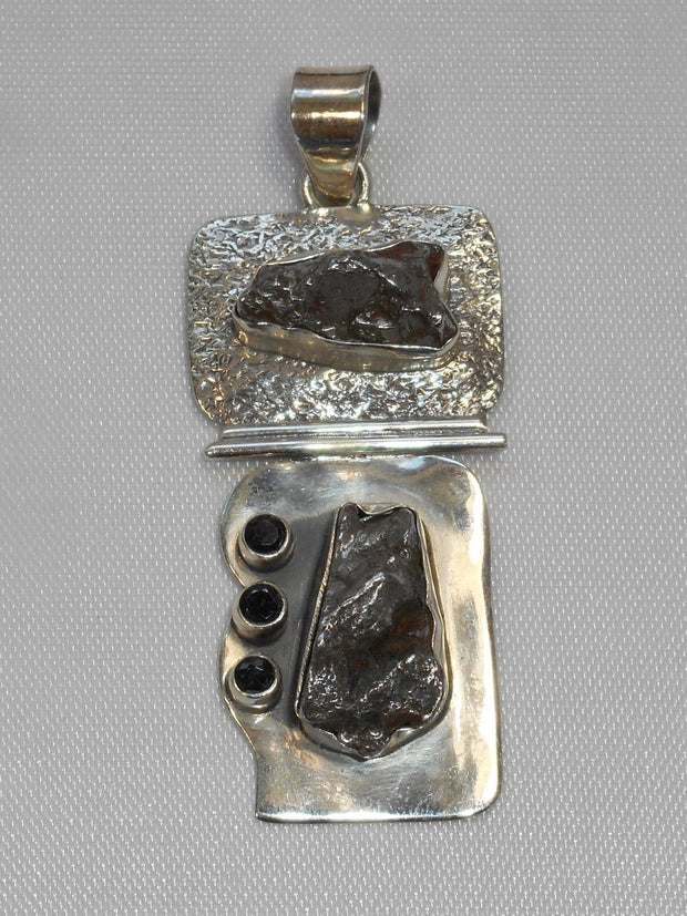 Artisan Meteorite and Sterling Pendant 2 with Onyx