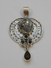 Meteorite and Sterling Pendant 1 with Onyx and Topaz