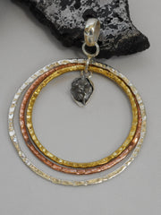Delicate Sterling and Copper Hoop Pendant 1 with Meteorite