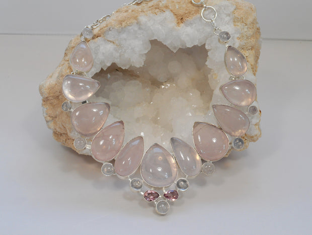 *Rose Quartz and Moonstone Necklace 1 with Pink Amethyst
