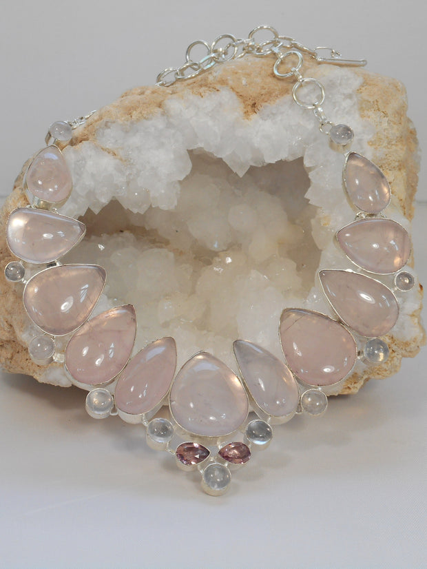 *Rose Quartz and Moonstone Necklace 1 with Pink Amethyst