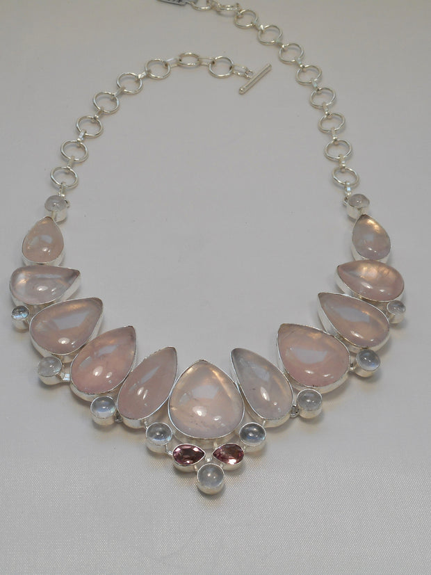 *Rose Quartz and Moonstone Necklace 1 with Pink Amethyst