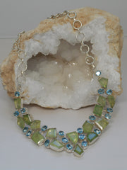 Prehnite Gemstones Necklace with Blue Topaz