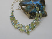 Prehnite Gemstones Necklace with Blue Topaz