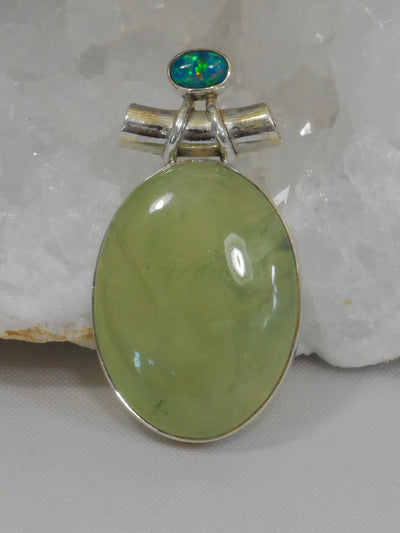 Prehnite and Sterling Pendant 2 with Fire Opal