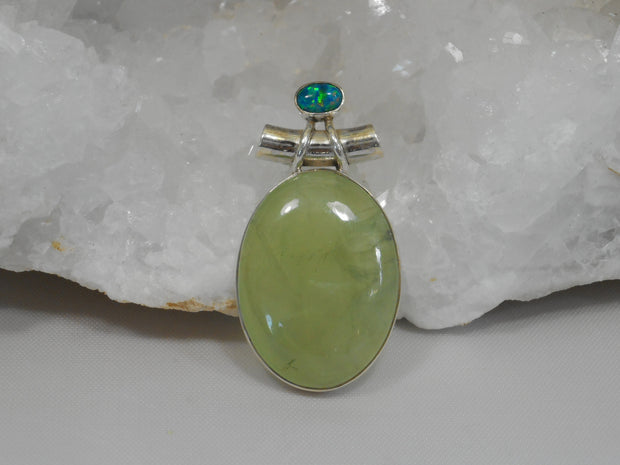 Prehnite and Sterling Pendant 2 with Fire Opal