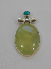 Prehnite and Sterling Pendant 2 with Fire Opal