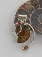 Ammonite Fossil Pendant 2 with Fire Opal