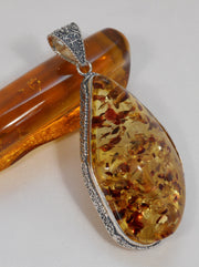 Amber and Sterling Large Pendant
