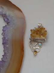 Free-form Organic Citrine Quartz Pendant 9 with Opal