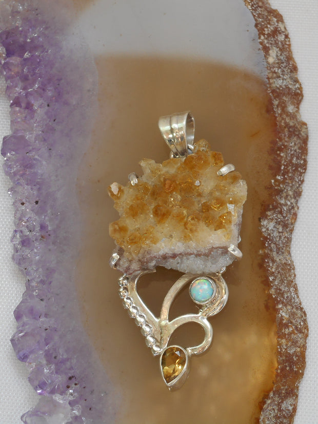 Free-form Organic Citrine Quartz Pendant 9 with Opal