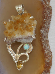 Free-form Organic Citrine Quartz Pendant 9 with Opal