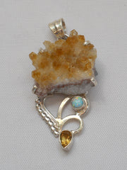 Free-form Organic Citrine Quartz Pendant 9 with Opal