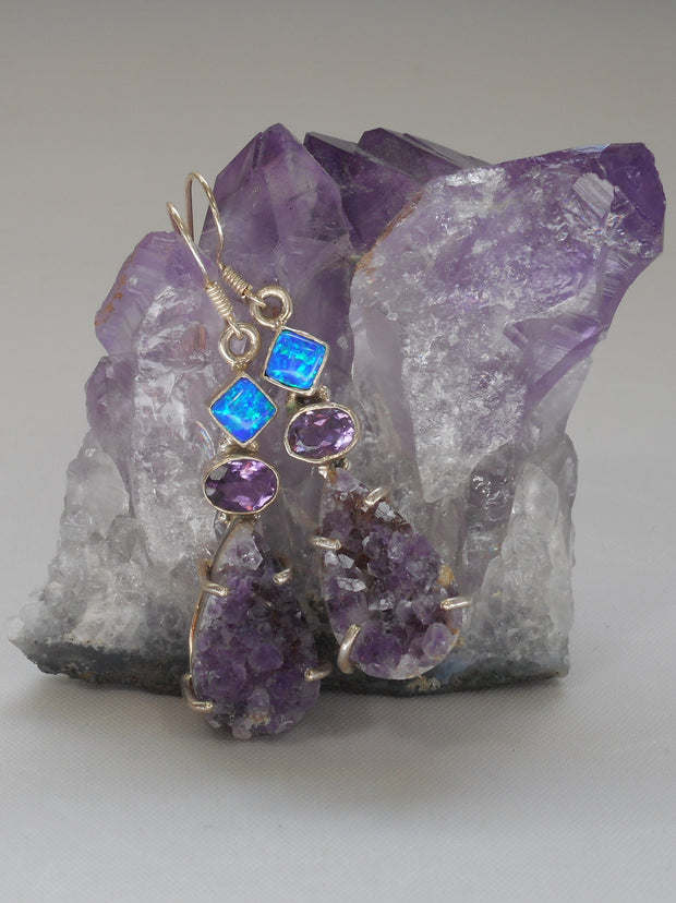 Amethyst Quartz Earring Set 2 with Opal