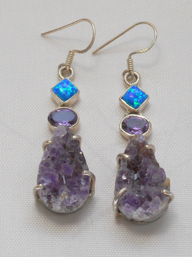 Amethyst Quartz Earring Set 2 with Opal