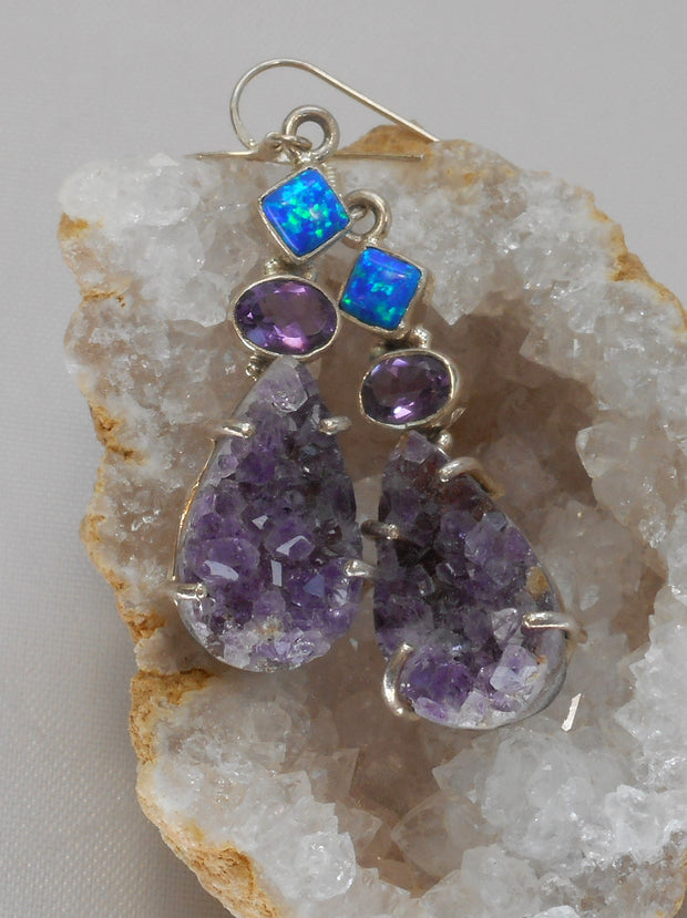 Amethyst Quartz Earring Set 2 with Opal