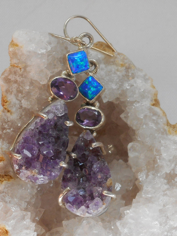 Amethyst Quartz Earring Set 2 with Opal