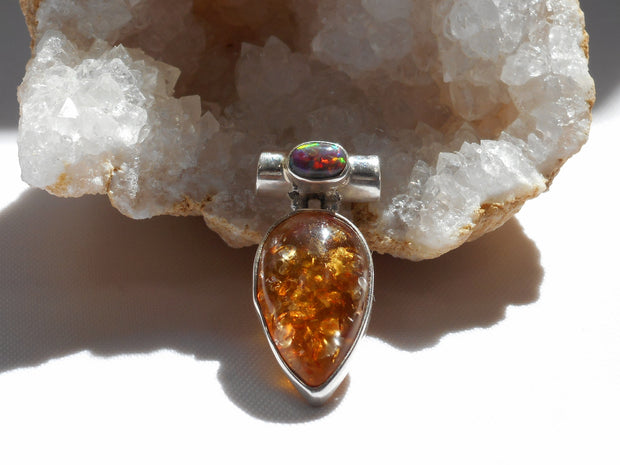 Amber Pendant 13 with Fire Opal