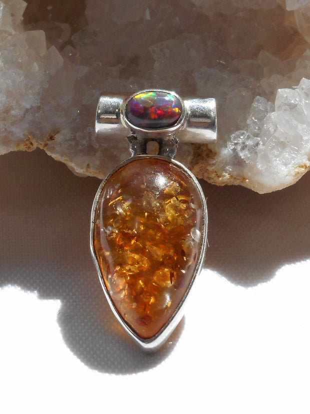 Amber Pendant 13 with Fire Opal