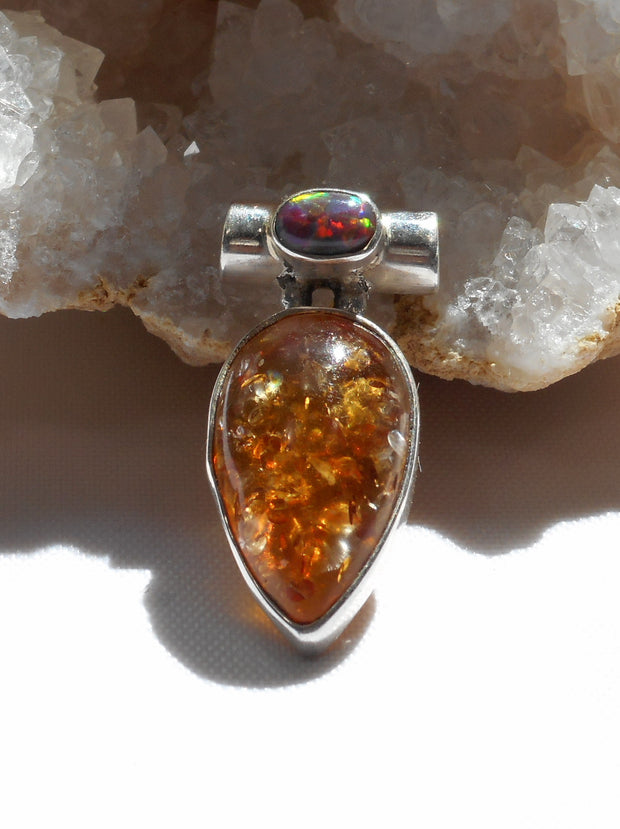 Amber Pendant 13 with Fire Opal