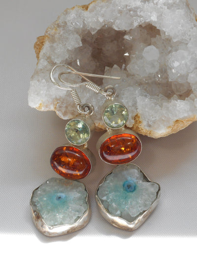 Amber Earring Set 3 with Amethyst and Solar Quartz