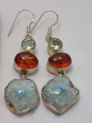 Amber Earring Set 3 with Amethyst and Solar Quartz