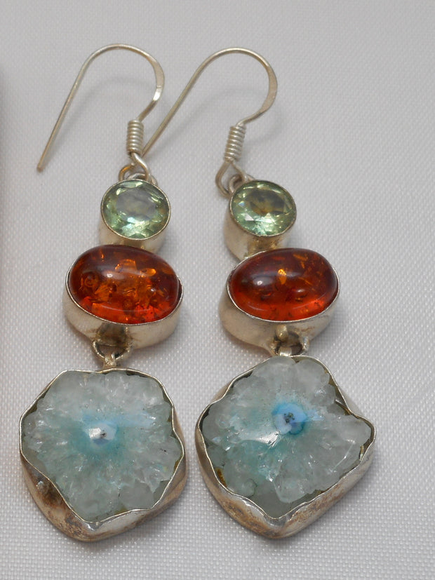 Amber Earring Set 3 with Amethyst and Solar Quartz