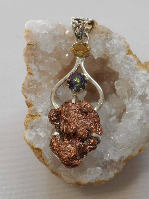 Native Copper Pendant 1 with Topaz and Citrine Quartz