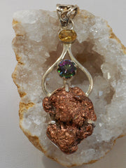 Native Copper Pendant 1 with Topaz and Citrine Quartz