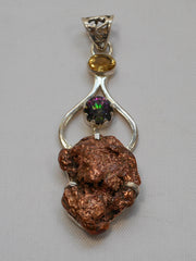 Native Copper Pendant 1 with Topaz and Citrine Quartz