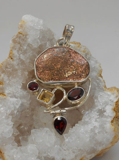 Native Copper Pendant 5 with Garnet and Citrine Quartz