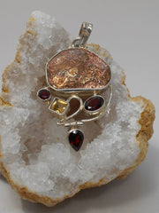 Native Copper Pendant 5 with Garnet and Citrine Quartz