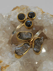 Natural Meteorite Stone Ring 2 with Onyx