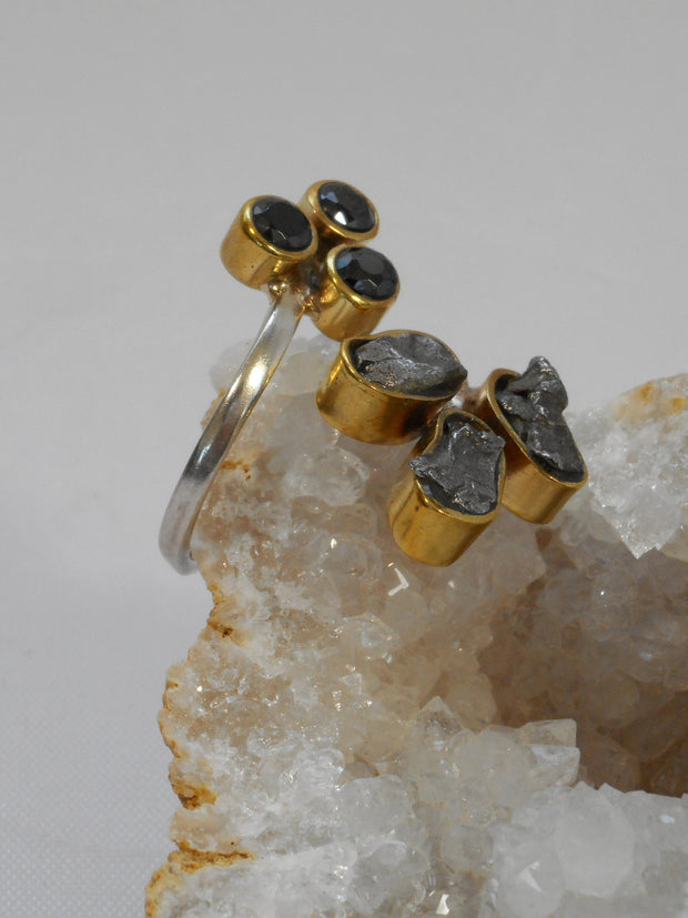 Natural Meteorite Stone Ring 2 with Onyx