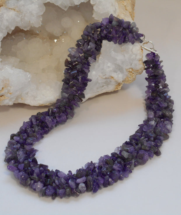 Beaded Purple Amethyst Quartz Necklace