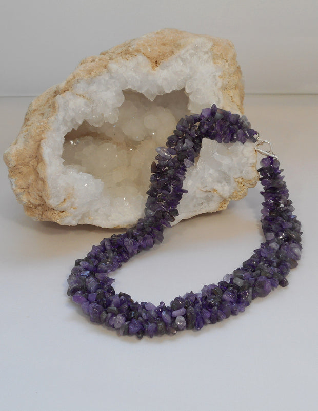 Beaded Purple Amethyst Quartz Necklace