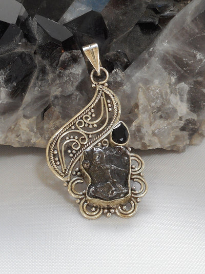 Meteorite and Sterling Pendant 3 with Onyx