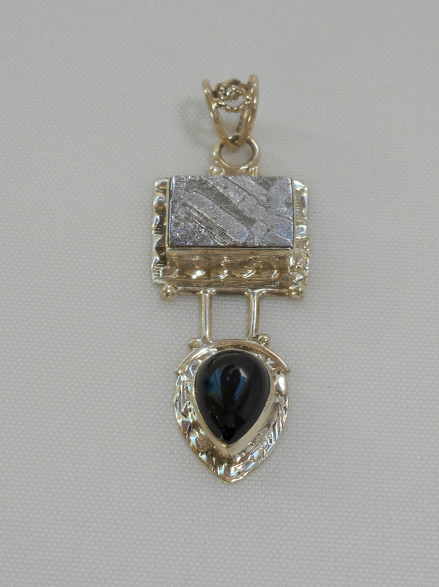 Meteorite and Sterling Pendant 2 with Onyx