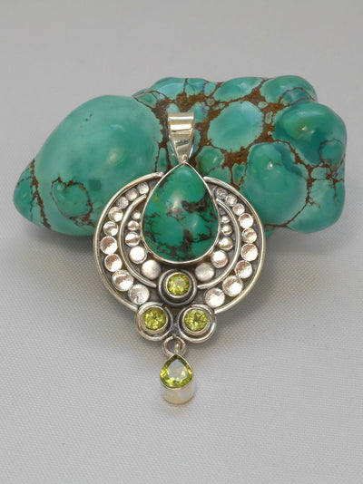 Tibetan Turquoise Pendant 5 with Peridot